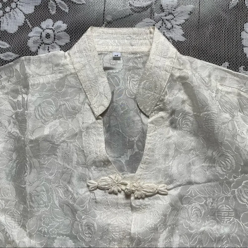 Asian 2 Piece Silky White Pyjama Set - Picture 5 of 16